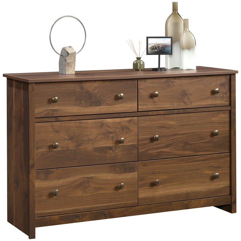 Maklaine Engineered Wood 6 Drawer Dresser in Grand Walnut Finish