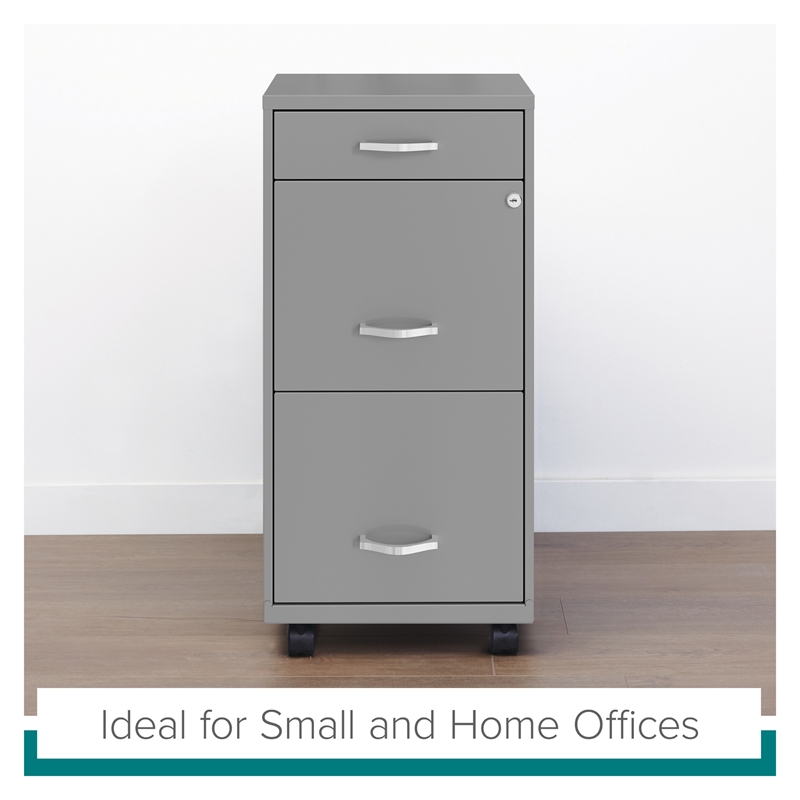 Maklaine 3 Drawer Mobile Modern Metal Filing Cabinet in Artic Silver