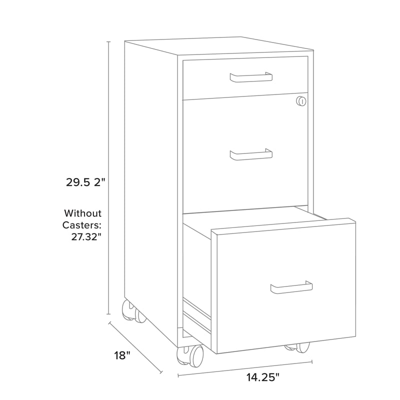 Maklaine 3 Drawer Mobile Modern Metal Filing Cabinet in Artic Silver