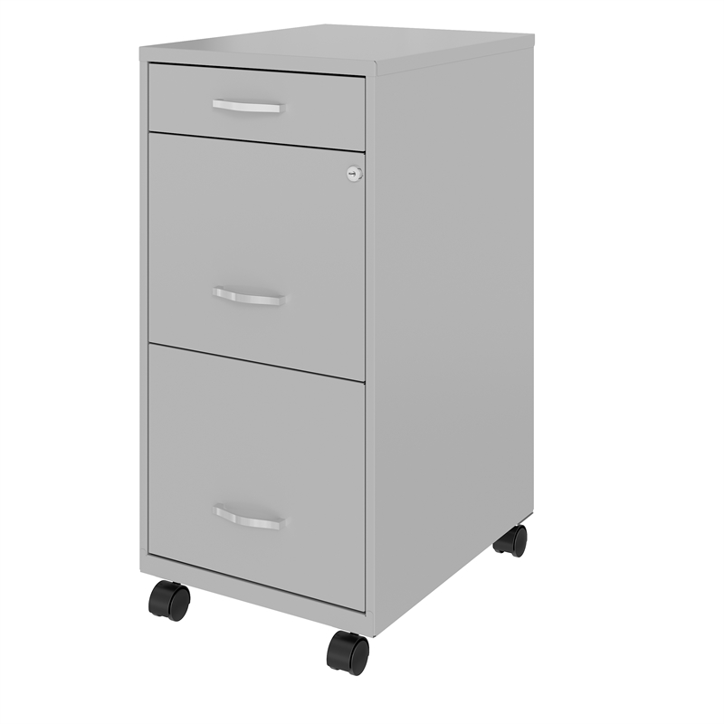 Maklaine 3 Drawer Mobile Modern Metal Filing Cabinet in Artic Silver
