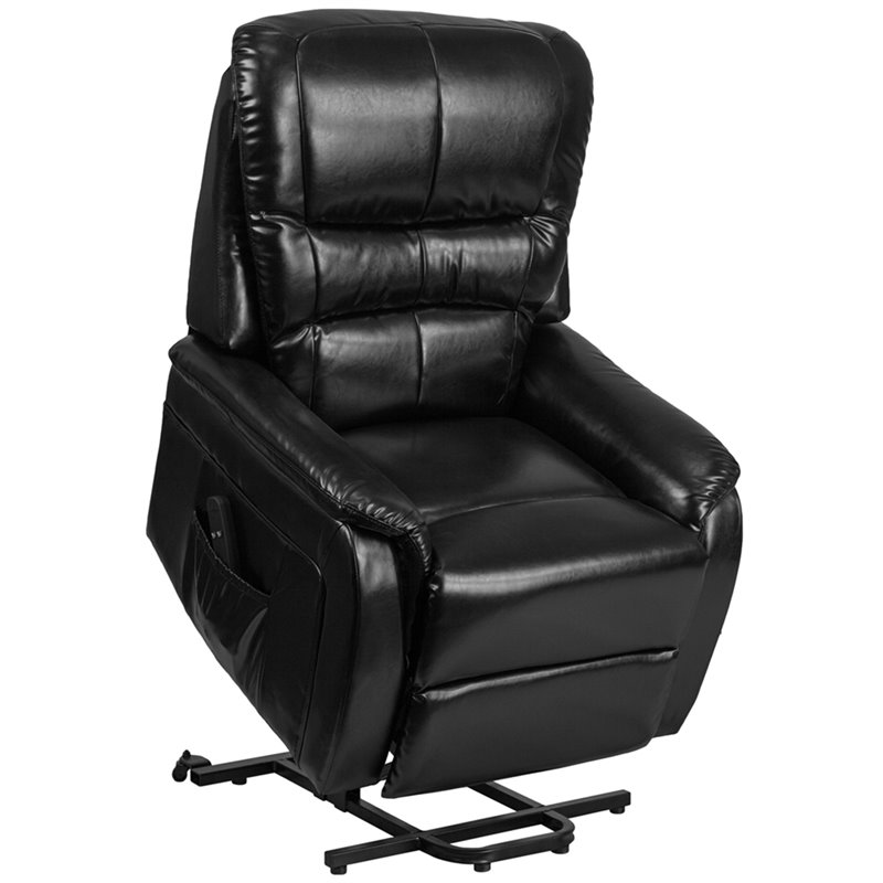 Maklaine Contemporary Remote Powered Leathersoft Lift Recliner in Black