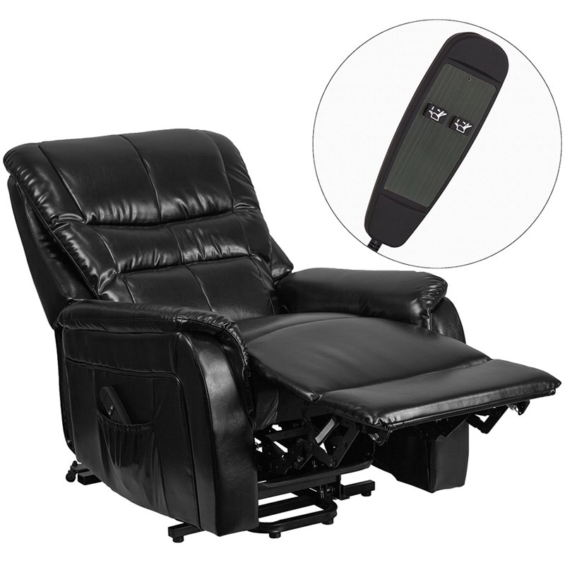 Maklaine Contemporary Remote Powered Leathersoft Lift Recliner in Black