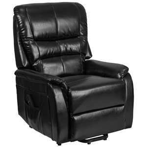 Maklaine Contemporary Remote Powered Leathersoft Lift Recliner in Black