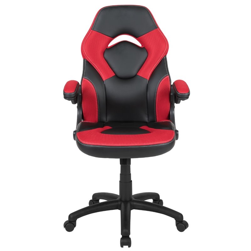 Maklaine Contemporary Ergonomic Faux Leather Racing Gaming Chair in Red