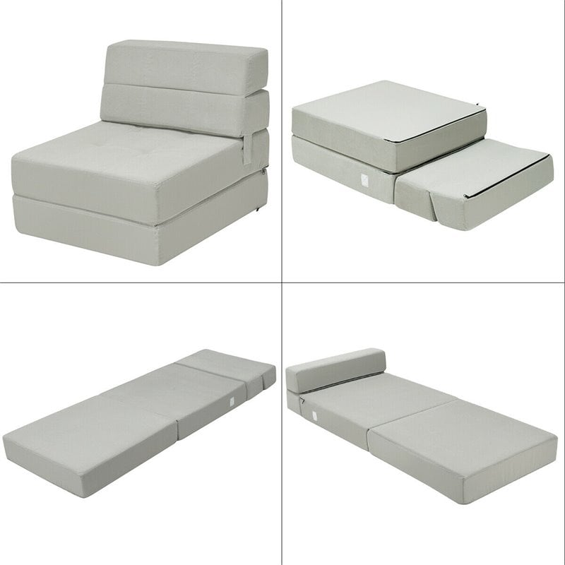 Maklaine Contemporary Polyester and Sponge Tri-Fold Flip Out Lounger in Gray