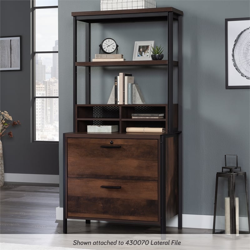 Maklaine Engineered Wood and Metal Utility Hutch in Barrel Oak