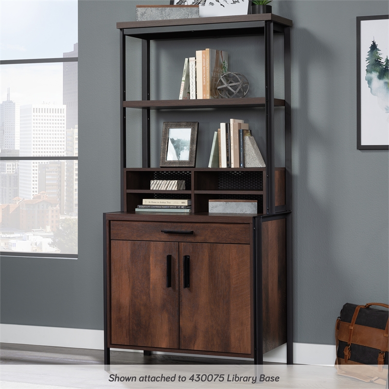 Maklaine Engineered Wood and Metal Utility Hutch in Barrel Oak