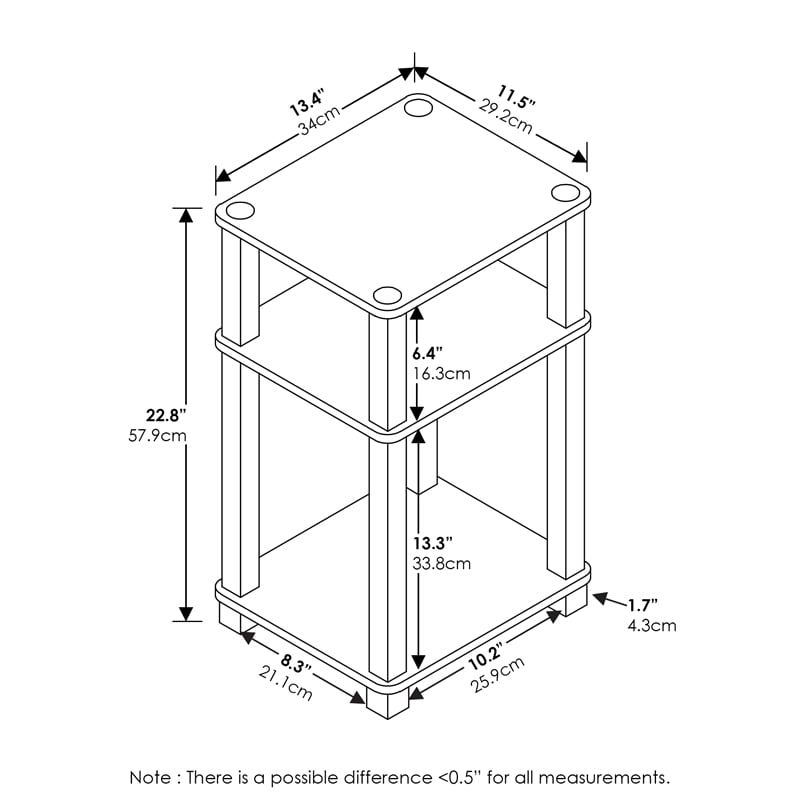 Maklaine 3-Tier Turn-N-Tube End Table in 1-Pack in Amber Pine/Black