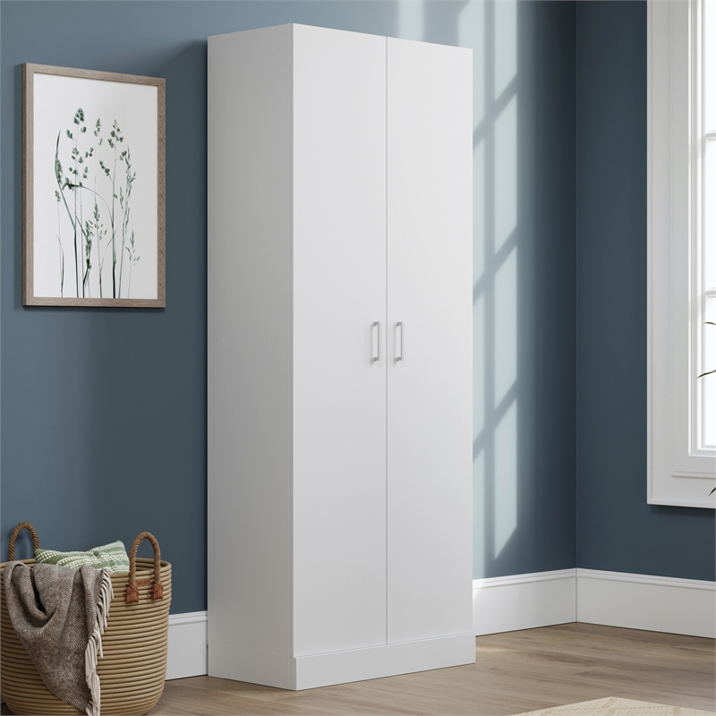 Maklaine Contemporary Engineered Wood Storage Cabinet in White Finish