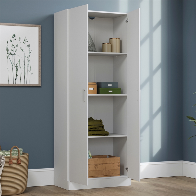 Maklaine Contemporary Engineered Wood Storage Cabinet in White Finish