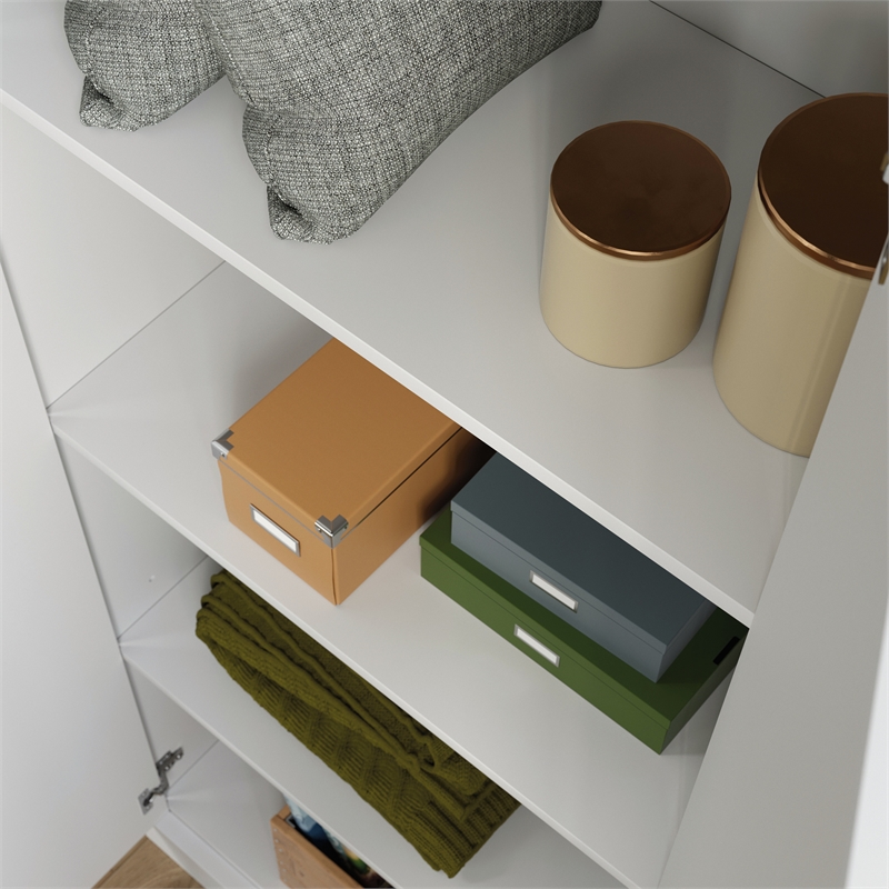 Maklaine Contemporary Engineered Wood Storage Cabinet in White Finish