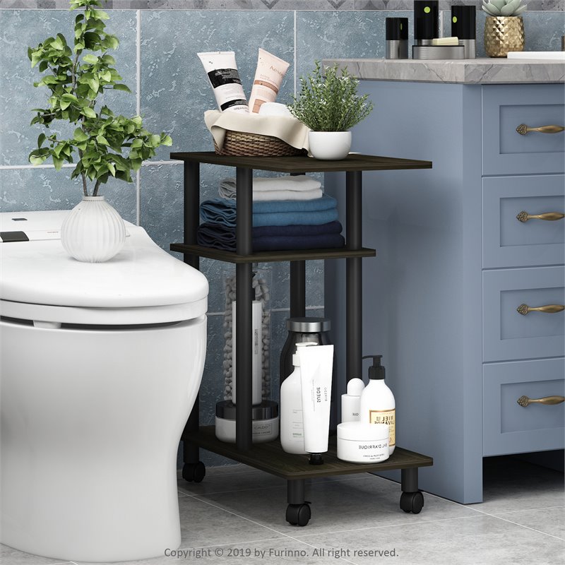 Maklaine Turn-N-Tube Wood U Shape Sofa Side Table with Casters in Espresso/Black