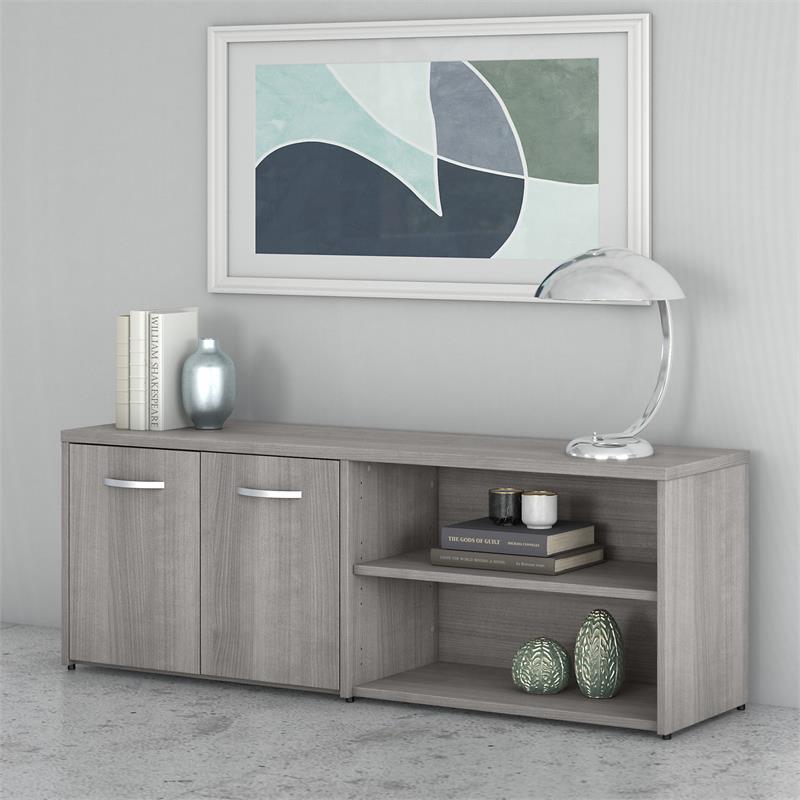 Maklaine Engineered Wood Low Storage Cabinet with Doors in Platinum Gray