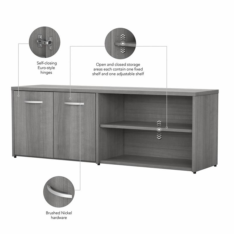 Maklaine Engineered Wood Low Storage Cabinet with Doors in Platinum Gray