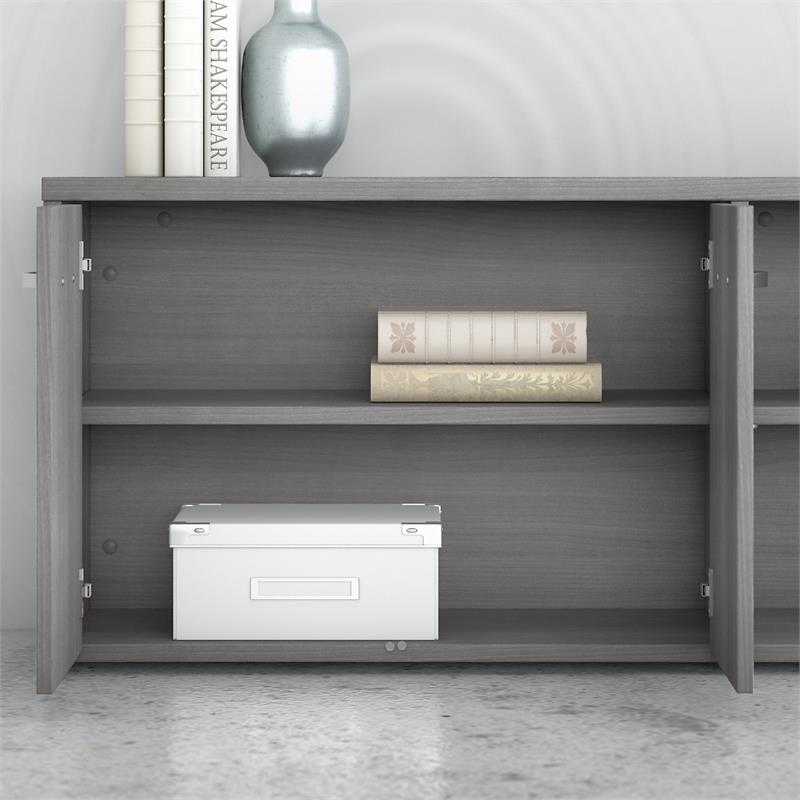 Maklaine Engineered Wood Low Storage Cabinet with Doors in Platinum Gray
