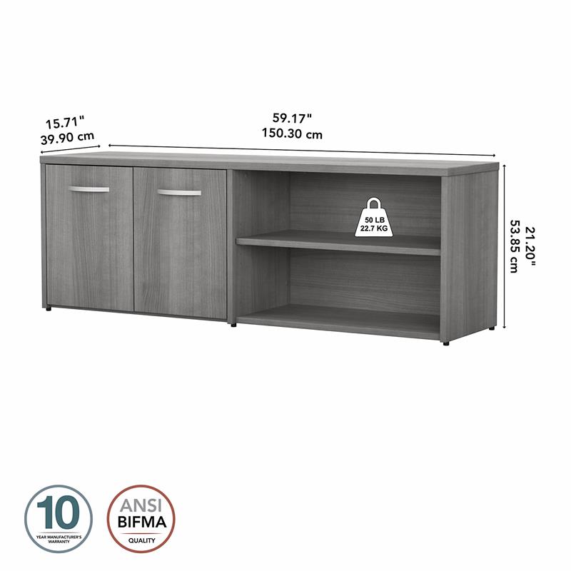 Maklaine Engineered Wood Low Storage Cabinet with Doors in Platinum Gray