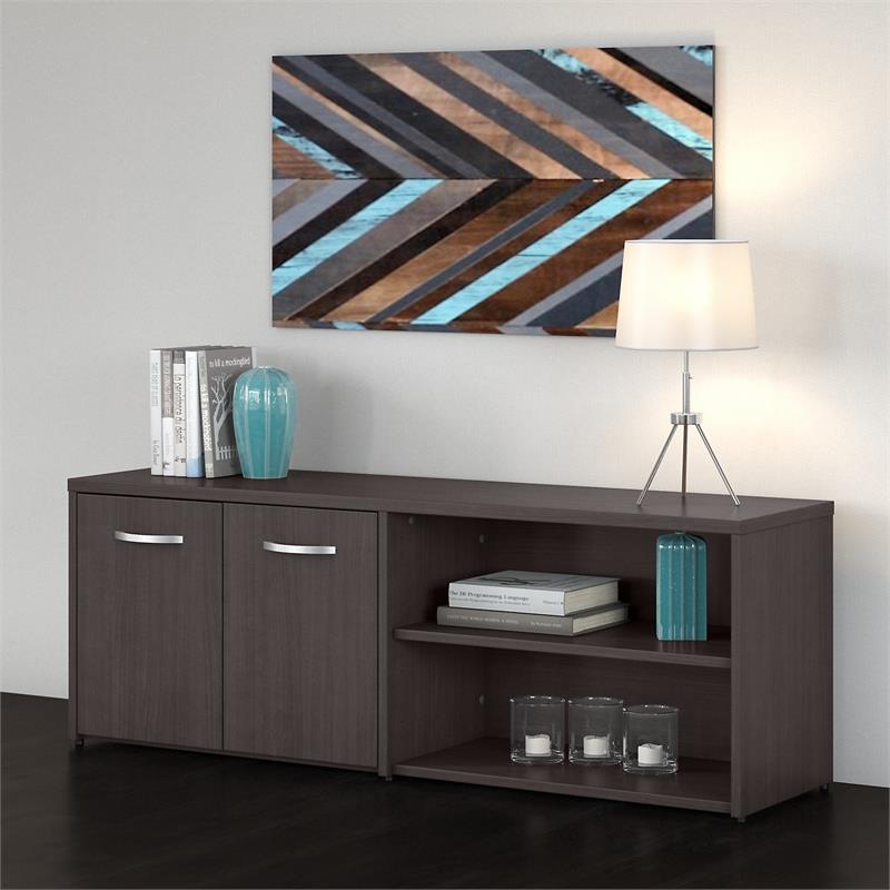 Maklaine Engineered Wood Low Storage Cabinet with Doors in Storm Gray