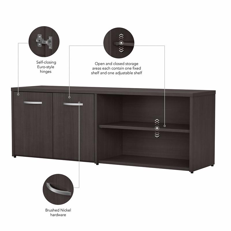 Maklaine Engineered Wood Low Storage Cabinet with Doors in Storm Gray