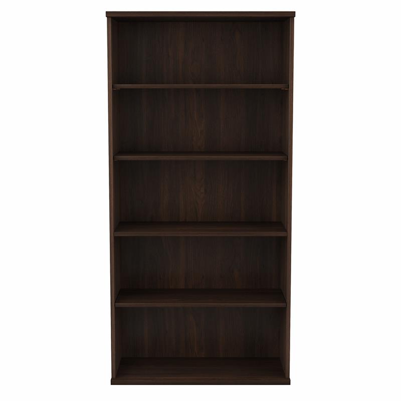 Maklaine Engineered Wood Tall 5 Shelf Bookcase in Black Walnut