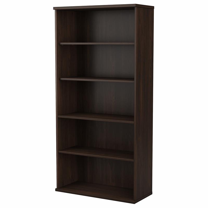 Maklaine Engineered Wood Tall 5 Shelf Bookcase in Black Walnut