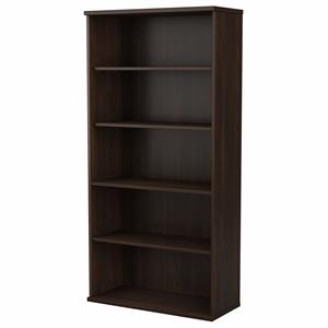 Maklaine Engineered Wood Tall 5 Shelf Bookcase in Black Walnut