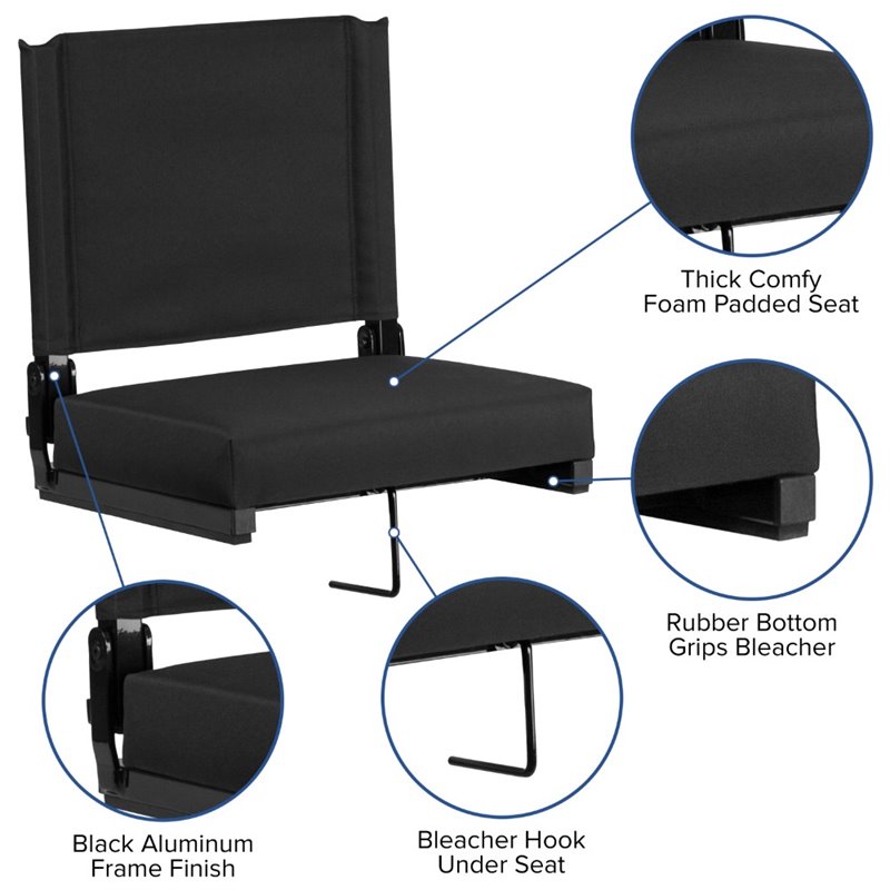 Maklaine Contemporary Grandstand Comfort Seat in Aluminum Frame - Black