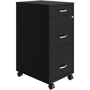 Maklaine 18&quot Deep 3 Drawer Mobile Metal Vertical Filing Cabinet - Black
