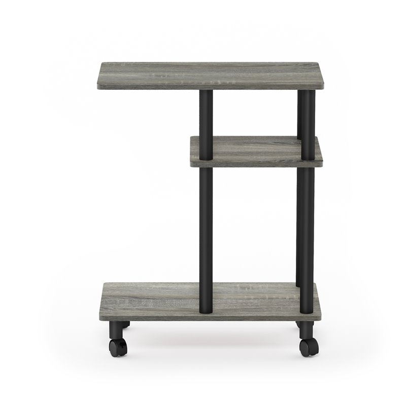 Maklaine Turn-N-Tube Wood Side Table with Casters in French Oak Gray/Black
