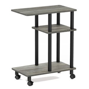 Maklaine Turn-N-Tube Wood Side Table with Casters in French Oak Gray/Black