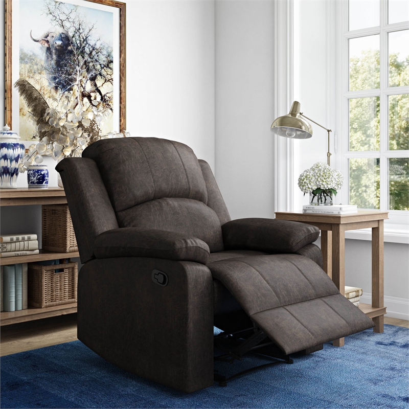 Maklaine Contemporary Recliner in Dark Brown Faux Leather Upholstery