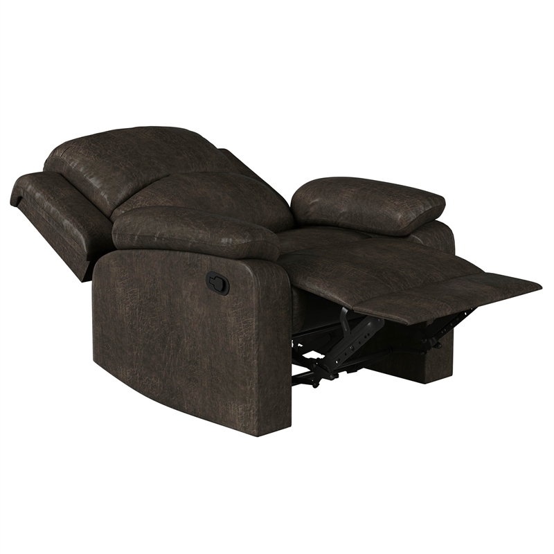 Maklaine Contemporary Recliner in Dark Brown Faux Leather Upholstery