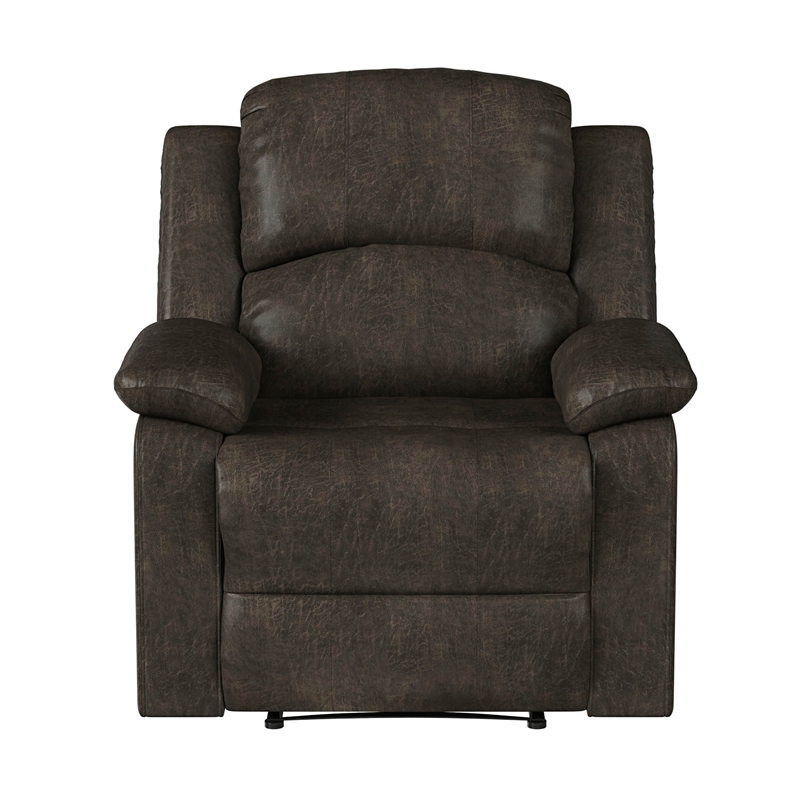 Maklaine Contemporary Recliner in Dark Brown Faux Leather Upholstery