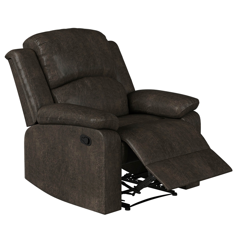 Maklaine Contemporary Recliner in Dark Brown Faux Leather Upholstery