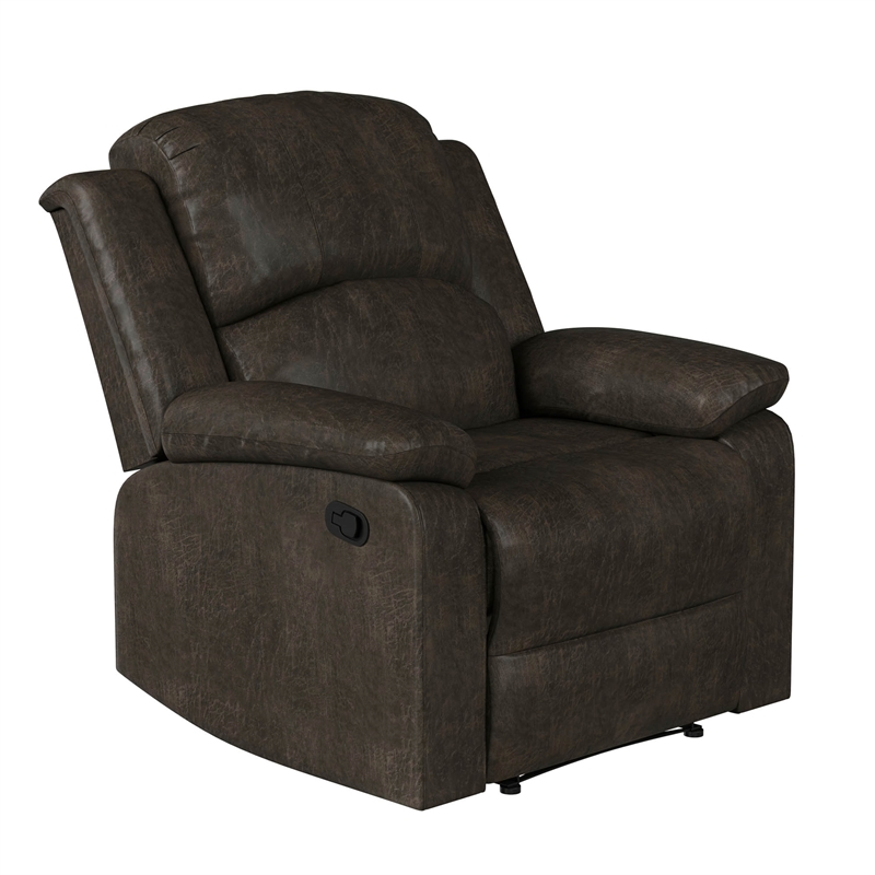 Maklaine Contemporary Recliner in Dark Brown Faux Leather Upholstery