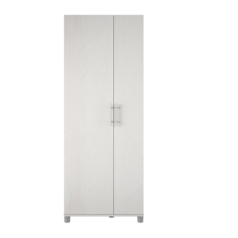 Maklaine Contemporary Tall Asymmetrical Cabinet in Ivory Oak