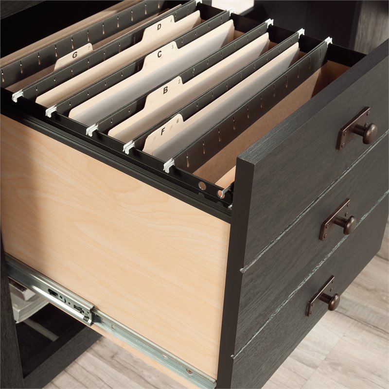 Maklaine Cottage Road Engineered Wood L-Shape Desk in Raven Oak