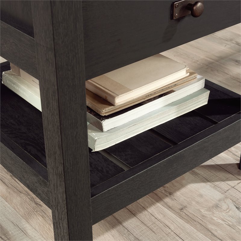 Maklaine Cottage Road Engineered Wood L-Shape Desk in Raven Oak