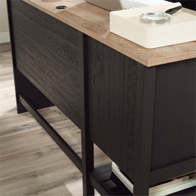 Maklaine Cottage Road Engineered Wood L-Shape Desk in Raven Oak