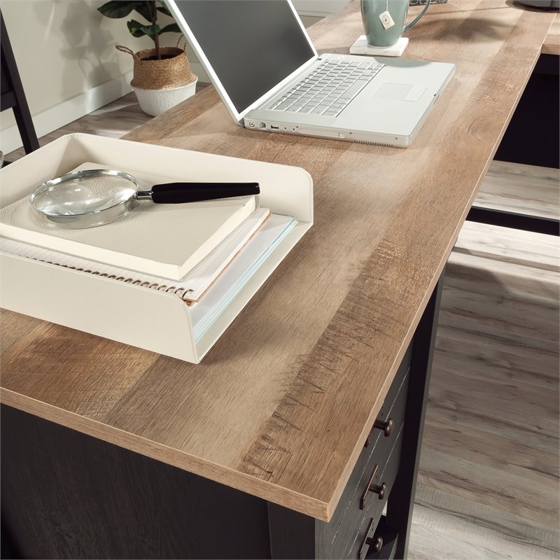 Maklaine Cottage Road Engineered Wood L-Shape Desk in Raven Oak