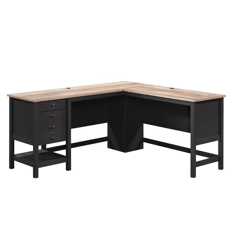Maklaine Cottage Road Engineered Wood L-Shape Desk in Raven Oak