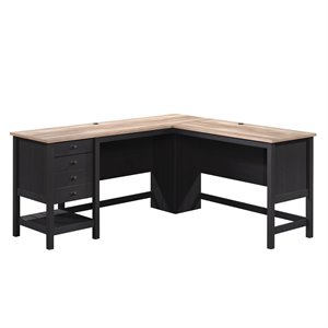 Maklaine Cottage Road Engineered Wood L-Shape Desk in Raven Oak
