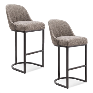 Maklaine Transitional Barrel Back Metal Bar Stool Set in Gray/Espresso