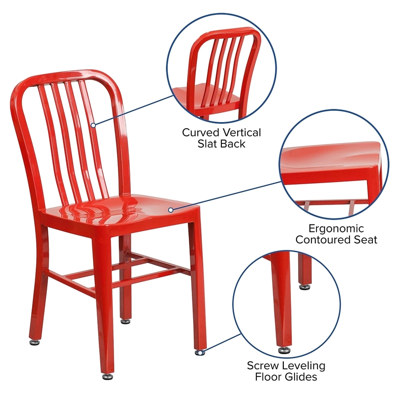 Maklaine Modern / Contemporary Metal Vertical Slat Back Dining Side Chair in Red