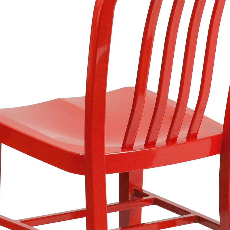 Maklaine Modern / Contemporary Metal Vertical Slat Back Dining Side Chair in Red