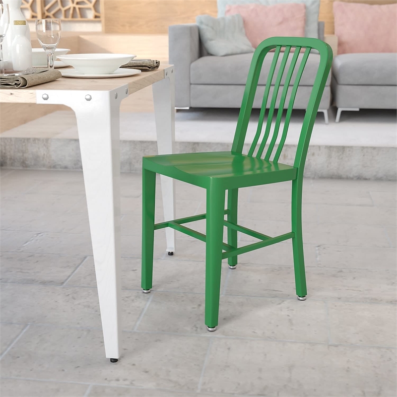 Maklaine Metal Vertical Slat Back Dining Side Chair in Green