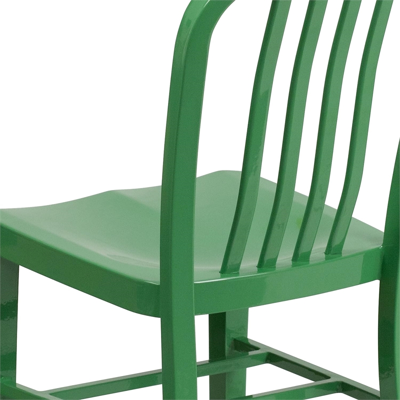 Maklaine Metal Vertical Slat Back Dining Side Chair in Green