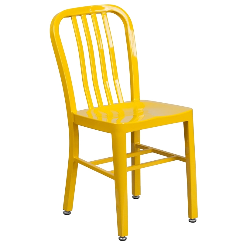 Maklaine Metal Vertical Slat Back Dining Side Chair in Yellow