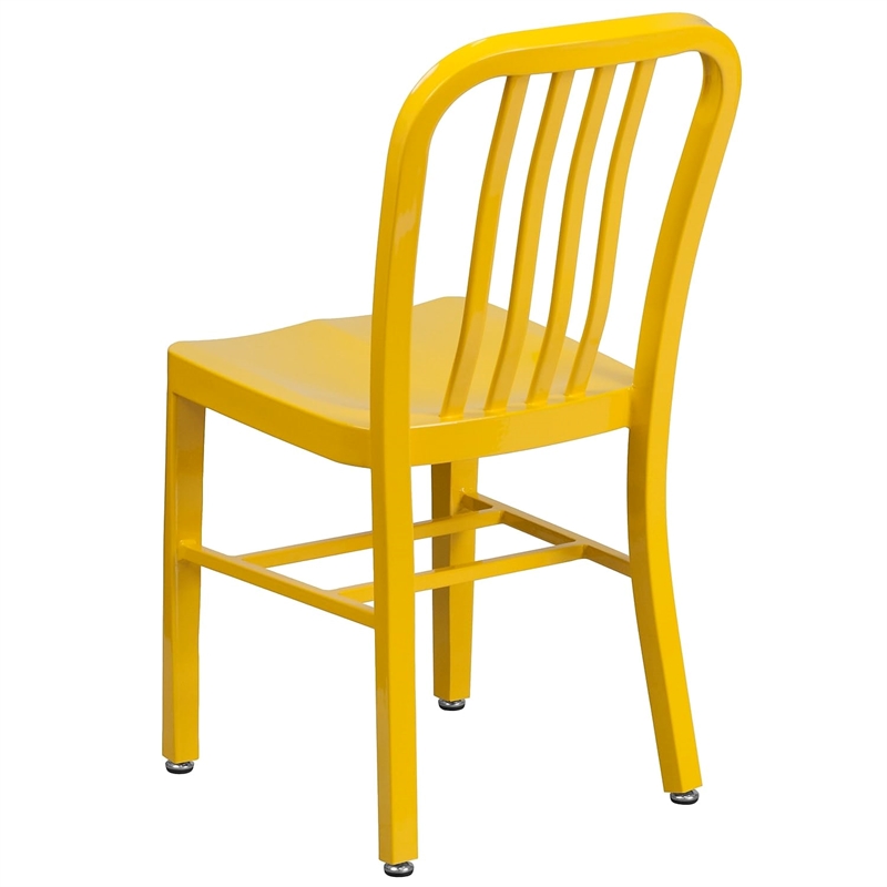 Maklaine Metal Vertical Slat Back Dining Side Chair in Yellow