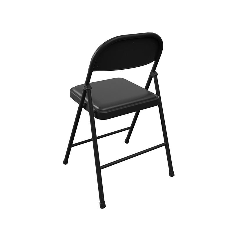 Maklaine Contemporary Smartfold Vinyl Folding Chair in Black (4-Pack)