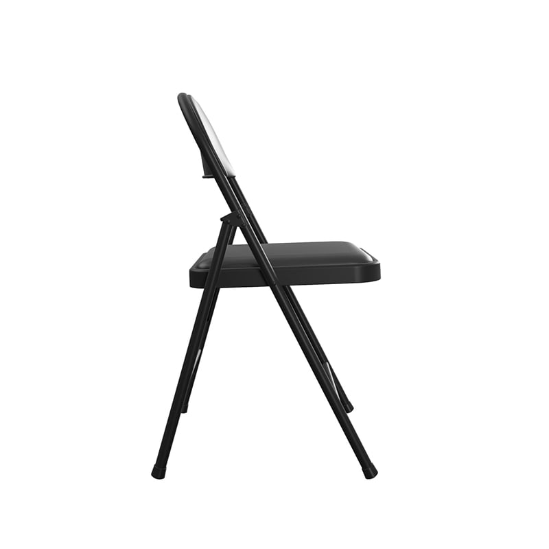 Maklaine Contemporary Smartfold Vinyl Folding Chair in Black (4-Pack)